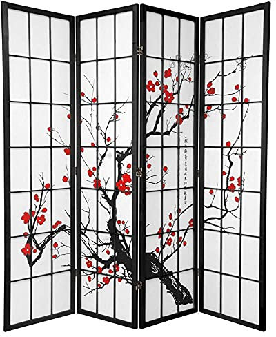 Fine Asianliving Japanische Paravent Raumteiler L180xH180cm Shoji Sakura Reispapier Raumtrenner Spanische Wand Sichtschutz Trennwand