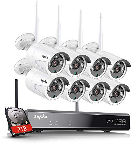 SANNCE 8CH 1080P Sistema de Seguridad Cámara Inalámbrico NVR WiFi H.264+ No HDD con 8 Cámaras 2MP de Vigilancia Grabadora Exterior Detección de Movimiento-2TB Disco Duro