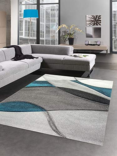 CARPETIA Teppich modern Teppich Wohnzimmer Wellen blau türkis grau Größe 60x110 cm