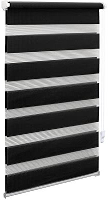OBdeco Doppelrollo Duo Rollo Klemmfix ohne Bohren B60cm x H150cm(Stoffbreite 56 cm) Schwarz für Fenster lichtdurchlässig und verdunkelnd