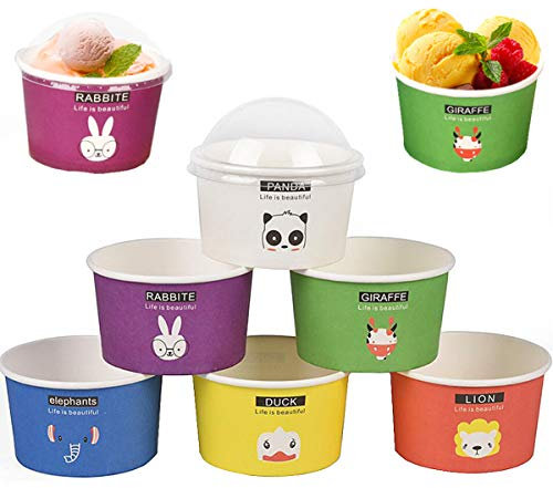 Coupe Glacée Tasses Liuer 60PCS Gobelets Carton Jetables Gobelets en Papier à dessert Ice Cream Yoghourt pour Buffets Desserts Fête Traiteur(7 oz,Dessin Animé Modèle)