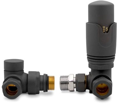 Anthracite Corner TRV Thermostatic Radiator Towel Rail Valves