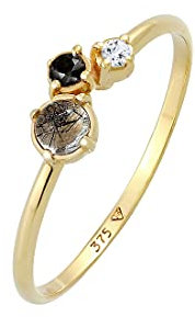 Elli Ring Damen Elegant mit Diamant (0.03 ct.) Topas und Turmalin Edelstein in 375 Gelbgold