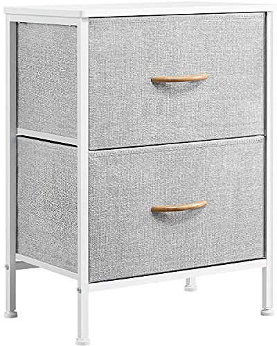 Yaheetech Bedside Table, Bedroom Bedside Cabinet, Nightstand with 2 Large Capacity Fabric Storage Drawers for Bedroom, Living Room, Light Grey and White, 45 x 30 x 61.5 cm