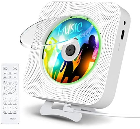 KOVCDVI CD Player with bluetooth & Background Lights Built-in Speakers CD Players for Home Wall Mountable with Remote Control FM Radio USB TF Card MP3 AUX Play