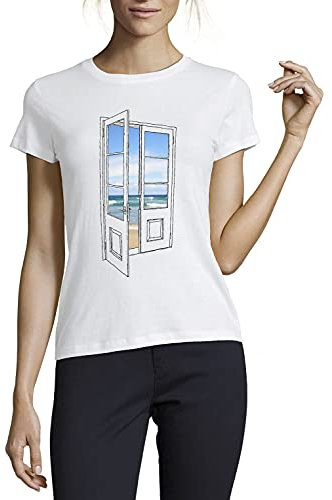 Door to The Beach Damen T-Shirt mit Rundhalsausschnitt Weiß XX-Large