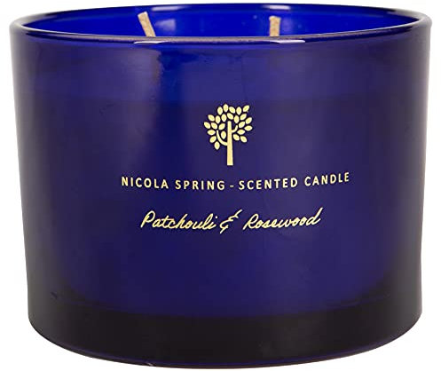 Nicola Spring Patchouli & Rosewood Scented Candle - 350g - 38 Hour Burning Time Natural Soy Wax Double Wick Candles Relaxing Fragrance Aromatherapy Gift Set