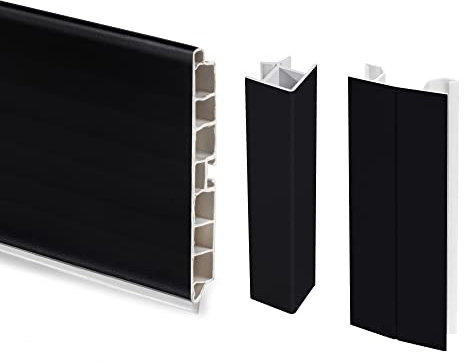 Emuca - Kit battiscopa da cucina, con accessori per unione, altezza 150 mm, 4,7 m, plastica, Nero