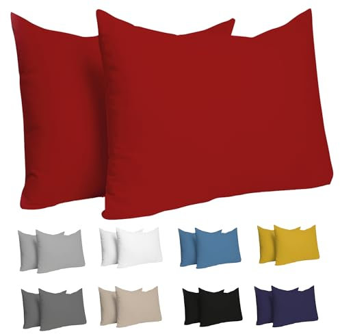 Dreamzie Kissenbezug 40x60 (Set mit 2) - 100% Jersey Baumwolle 150 g/qm Kissenbezüge -Rot - Für Kissen 40 x 60 cm - Kissenhülle - Kissenbezug - Resistent und Hypoallergen
