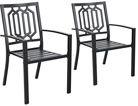 PHI VILLA Metall Gartenstuhl Draussen Terrasse Gartenstühle Stapelbare Stühle für Esszimmer-Set 2 Pack Schwarz