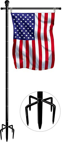 Balie Space 10FT Garden Flag Stand Pole for 3x5 Feet American Flags, Adjustable Flagpole with 5 Spikes Base for Outdoor Yard, Black