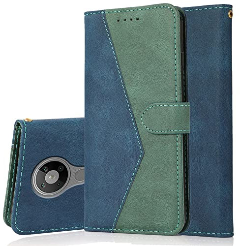 Radoo Kompatibel mit Nokia 5.3 Hülle, Premium PU Leder Tasche Case Klappbar Handyhülle mit [Kartenfach] [Magnet] Cover Flip Case 360 Grad Rundum Komplett-Schutz Klapphülle (Blau Grün)