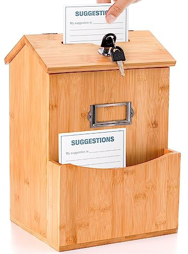 Fasmov Bambus-Vorschlagsbox mit 50 Karten, Spenden- und Sammelbox, Wandmontage oder freistehend, 20,6 x 18 x 30,5 cm