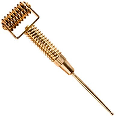 ROLL ON JADE - RIDOKI Gold Acu - Rouleau Massage Visage Anti-âge + Pointe d'acupression, Roller Visage Lifting Naturel, Lisse, Raffermit, Stimule
