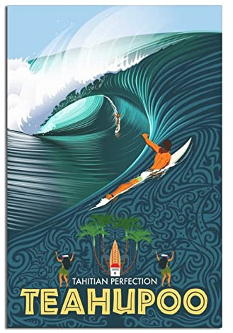 YONGCAI Vintage Teahupo'o Tahiti Surfen Reise Poster Leinwand Wand Home Room Decor Kunst Poster Malerei Bild Druck Geschenk Poster