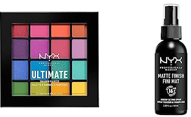 NYX Professional Makeup, Palette Ombretti Ultimate Shadow, Pigmenti pressati & Setting Spray, Formula fissante leggera a lunga tenuta, Finish matte, 60 ml