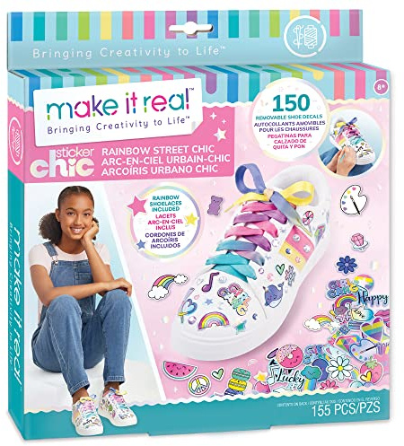 Make It Real: Sticker Chic Rainbow Street Chic - 150 dekorative Aufkleber, abnehmbare Schuhaufkleber, inklusive Schnürsenkel, temporäre Schuhtattoos, dekorieren & verwandeln Sie Ihre Schuhe, Mädchen &