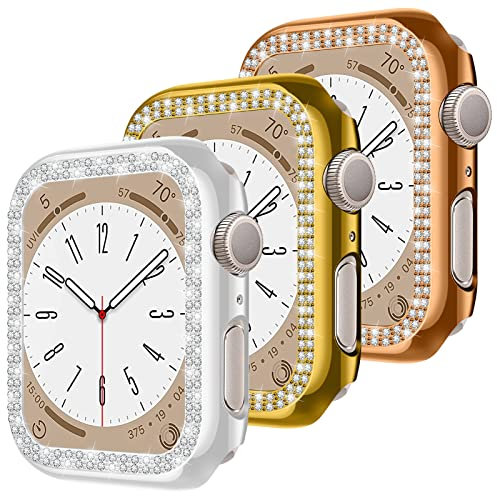 SOLOLUP Diamond Case per Apple Watch Series 6/5/4/SE 40mm,Cristallo Bling da Donna,Cover PC HD AntiGraffio per iWatch[3 Pack],[Nessuna Protezione per Lo Schermo],Argento/Oro/Oro Rosa