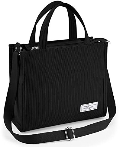KALIDI Cord Tasche Umhängetasche Damen mit Reißverschluss, Handtasche Schultertasche Shopper für Schule Arbeit Alltag Lässige, Schwarz