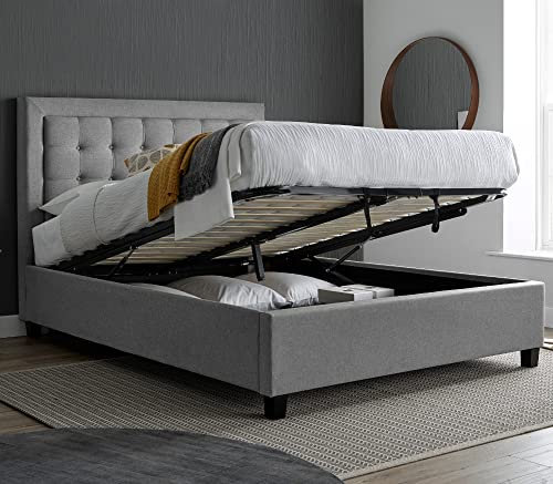 happybeds Grey Ottoman Bed, Brandon Grey Fabric Ottoman Bed, Double, King Size (Double)