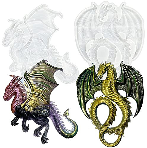 AFUNTA Lot de 2 moules en silicone 3D en forme de dragon volant en résine époxy pour mur, bureau, armoire, décoration artistique