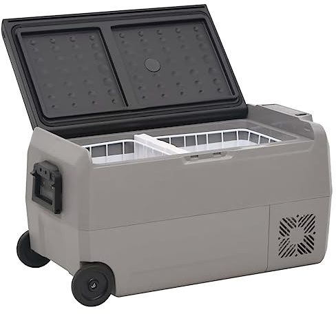 vidaXL Nevera con Ruedas y Adaptador PP y PE Negro y Gris 60 L