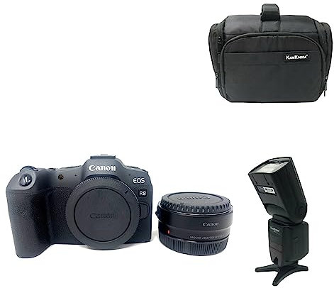 KamKorda Camera Bag + Flash + R8 Mirrorless Digital Camera Body with Adapter 32.5MP APS-C CMOS Sensor, 4K60 10-Bit Video + 2 Year Warranty