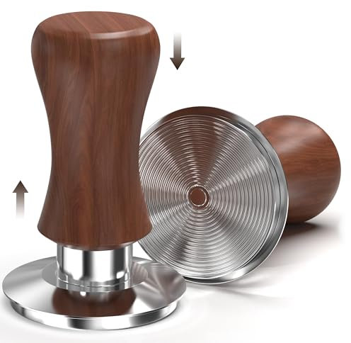KYONANO 58.5mm Espresso Coffee Tamper, 30lb Spring-Loaded Calibrated Tamper with 304 Stainless Steel, Cuibourtia Wooden-Handle Barista Tamper Compatible with Over 58mm Rancilio, Gaggia Portafilter