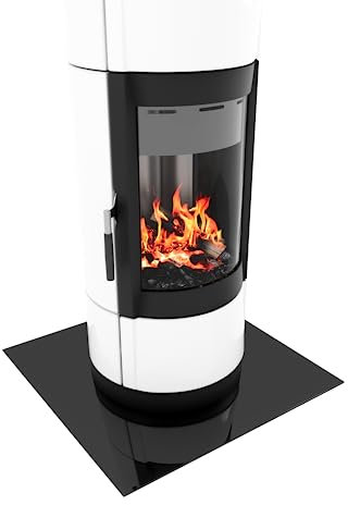 BIJON Funkenschutz-Platte Schwarz mit polierter Kante, Glasplatte Kaminofen, Kaminschutz mit ESG Sicherheitsglas, Kamin Zubehör, Kamin Glasplatte, Quadrat 70 x 70 cm, 6mm