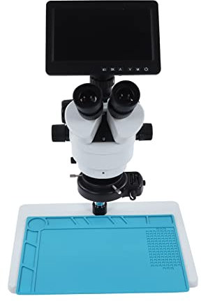 Microscopio Estéreo Trinocular, Barril Giratorio de 360 °, Pantalla LCD de 7 Pulgadas, Microscopio Trinocular Digital de Vidrio óptico de Alta Precisión para Electrónica