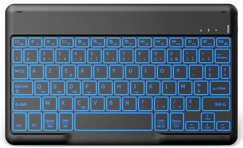 EasyAcc Clavier Tablette sans Fil Bluetooth 10 Pouces [AZERTY Français] Léger Fin Keyboard pour iOS iPad, iPad Pro/Air, Android Samsung, Huawei, rétroéclairage