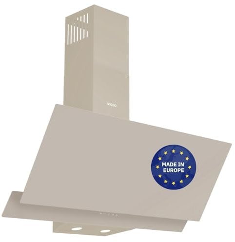 Wiggo A942G Dunstabzugshaube 90cm kopffrei I Abluft Umluft Dunstabzug 626m³/h - Touch-Display 4 Stufen I Energieeffizienzklasse A Schräghaube inkl. 2x Kohlefilter I Abzugshaube Glasfront creme