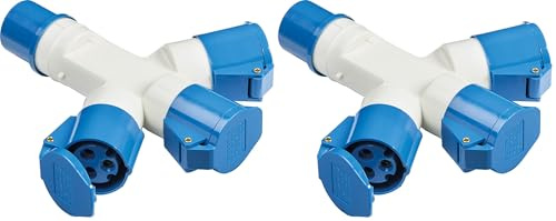 Knightsbridge IN0010 16 Amp 3 Way Splitter IP44 240V For Caravans Camping, Blue (Pack of 2)