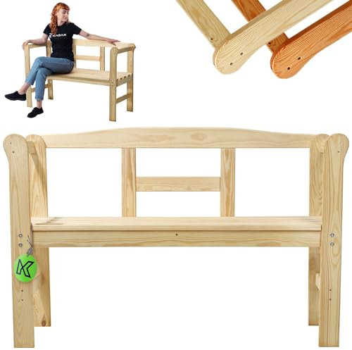 KADAX Gartenbank aus Holz, 119x44x76cm Sitzbank aus Massivholz, Holzbank für Garten, Terrasse und Balkon, Wetterfeste Balkonbank mit Rückenlehne (119cm/Natürlich/H)