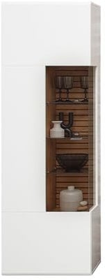 Lomadox Vitrine Standvitrine, 65cm breit, weiß mit Eiche