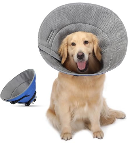 HAPPY HACHI Halskrause, Atmungsaktive Comfy Cone, Verstellbar Genesungshalsband für Hunde, Vorbeugung von Biss- und Leckwunden Weich Schutzkragen Nach Operationen (Blau, XL)