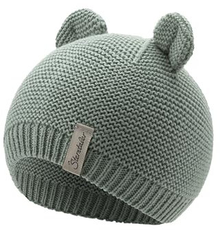 Sterntaler GOTS Strickmütze Ohren - Babymütze aus Baumwolle (Bio) - anschmiegsame Unisex Beanie Mütze mit 3D Öhrchen - Baby und Kinder Übergangsmütze, steingrün, Größe 47