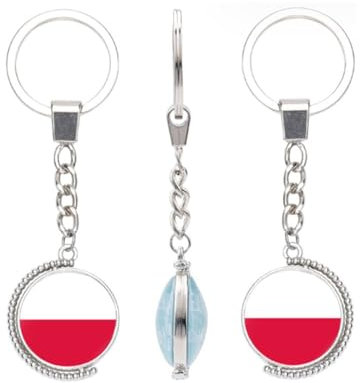 vmcoatdu Schlüsselanhänger mit Nationalflagge, doppelseitig, drehbar, Geschenk für Männer und Frauen, Edelstahl, Glas, Polen, Einheitsgröße