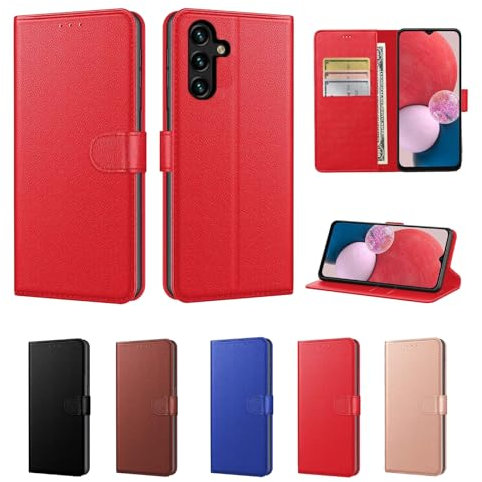 Luxury Case for Samsung Galaxy A14 5G / A14 4G Leather Phone Case Cover,[LifetimeSupport], PU Faux Leather Wallet Book Folio Flip Magnetic Shockproof Case with Card Slots Folding and Kickstand (Red)