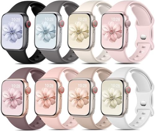 Mastten 8 Stück Sport Armbänder Kompatibel mit Apple Watch Armband 42mm 41mm 40mm 38mm für Damen Herren, Weiche Silikon Ersatz Armband für Apple Watch Series 10 9 8 7 6 5 4 3 2 1/iWatch SE, Moranti