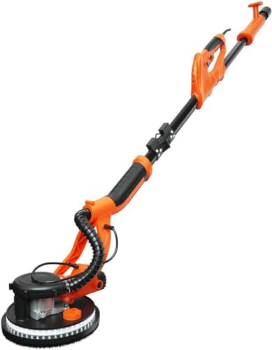 GOPLUS Lijadora de techo 750W con aspiración y mango telescópico | Lijadora de pared 800-1750 rpm Ø250mm para tabiquería seca con luces LED y 12 discos lijadores