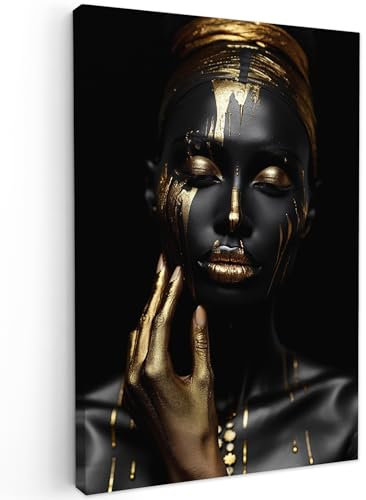 MuchoWow© Leinwände Groß 80x120 cm XXL Wall Decoration Bilder für die Wand Schlafzimmer Deko Pictures Canvas Painting Wanddekoration Wohnzimmer Frau - Malerei - Gold - Luxus - Porträt