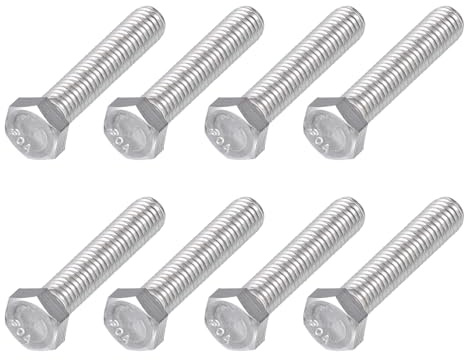 METALLIXITY Lot de 8 boulons à tête hexagonale (3/8-16 x 1-3/4) en acier inoxydable 304 18-8, entièrement fileté, entraînement hexagonal externe, finition unie, boulon à tête hexagonale, argent
