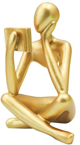 Gold Reading Women Statue, Thinker Sculptures, Abstract Art Ornament, Modern Aesthetic Figurine Decoration, Suitable for Home Living Room Bedroom Office Shelf Table Dining Desk Bookshelf Table Decor