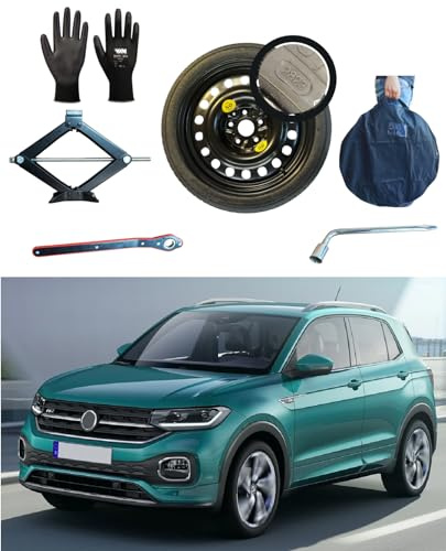 Ersatzrad-Set, 45,7 cm (18 Zoll), kompatibel mit Volkswagen T-Cross mit Wagenheber, Schlüssel, Handschuhe und Tasche