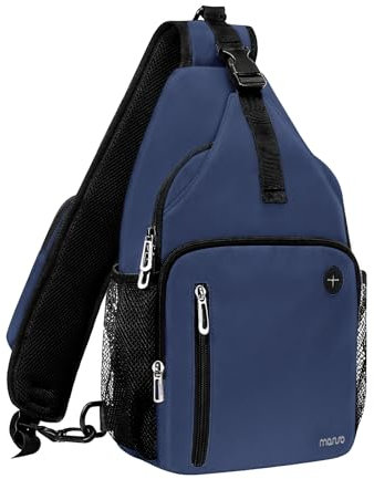 MOSISO Sling Backpack Bag, Crossbody Shoulder Backpack Travel Hiking Daypack Chest Bag with Front Square Pocket&USB Charging Port, Navy Blue