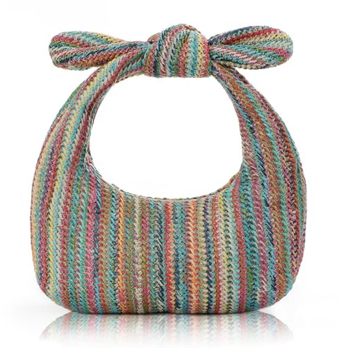LHHMZ Clutch anudado con lazo de paja para mujer Embrague de playa de verano Tote tejido con lazo para fiestas, bodas y vacaciones