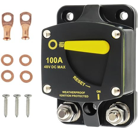 HUAREW 100A aripristino manuale interruttore, 12-48V DC Interruttore di Circuito Automatico Fusibile, con Capicorda Rondella In Rame per Audio per Auto Marine