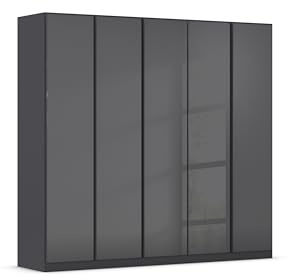 Rauch Möbel MONOSTAR, Schrank, Glas Basalt/Grau metallic, Breite 226 cm | Kleiderschrank, Garderobenschrank, 5-türig, mit Glasfront, Zubehör Basic, für Schlafzimmer, Kinderzimmer, Garderobe