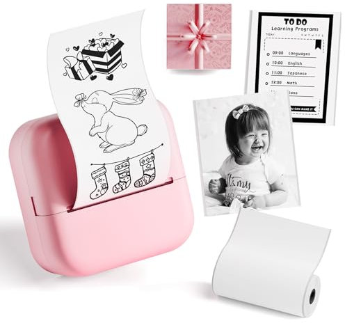 Mini imprimante d'autocollants Bluetooth sans encre compatible avec téléphone et tablette, mini imprimante de poche avec autocollants, imprimante thermique portable pour notes d'étude, photos et